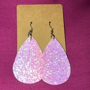 BOGO! Pink glitter Faux Leather Earrings. NWOT.